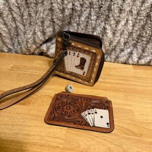 NWT Brown Aces Leather Wallet and Coin Purse Set